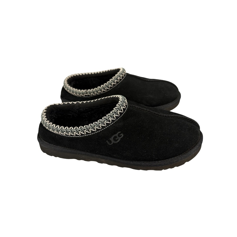 UGG Tasman Suede Slippers Black 5950 Women 8 M Slip On Clogs Braided Trim